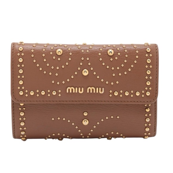 ❌sold MIU MIU Brown Studded Madras Wallet ❌ - Picture 1 of 8